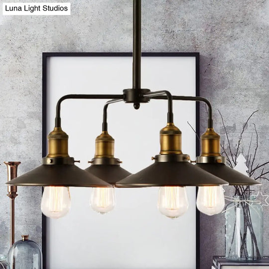 Industrial Style Black Metallic Hanging Light Chandelier For Dining Table - 3/4/5 Head Conical