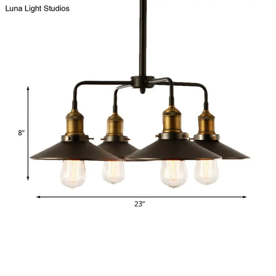 Industrial Style Black Metallic Hanging Light Chandelier For Dining Table - 3/4/5 Head Conical