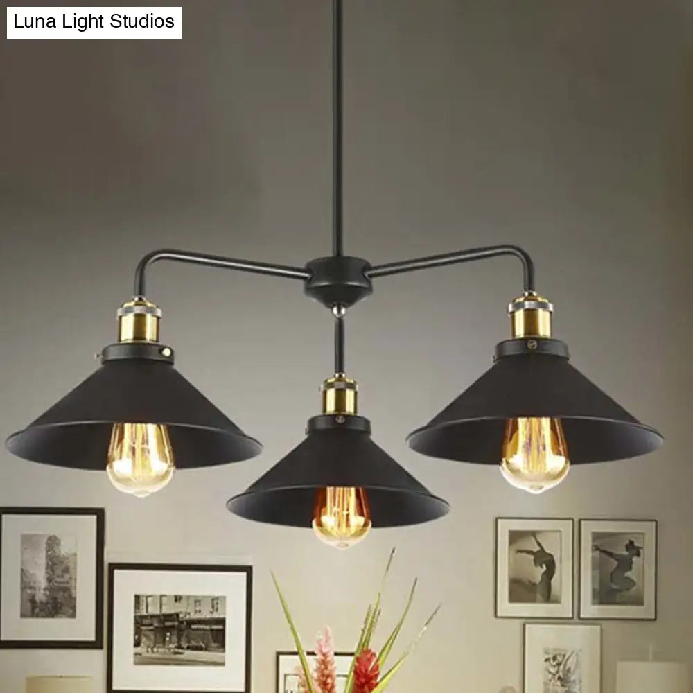 Industrial Style Black Metallic Hanging Light Chandelier For Dining Table - 3/4/5 Head Conical