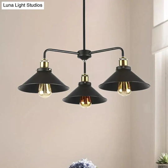 Industrial Style Black Metallic Hanging Light Chandelier For Dining Table - 3/4/5 Head Conical