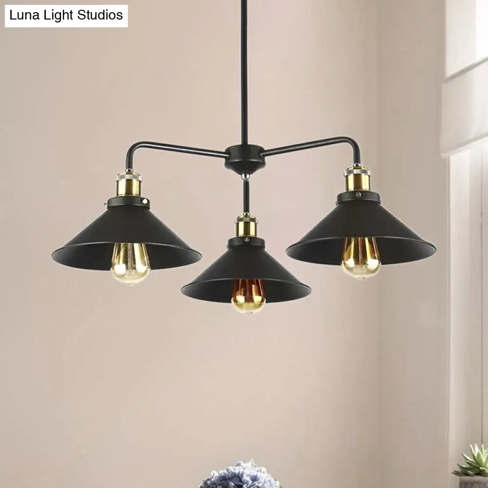 Industrial Style Black Metallic Hanging Light With Conical Chandelier Design - Perfect For Dining