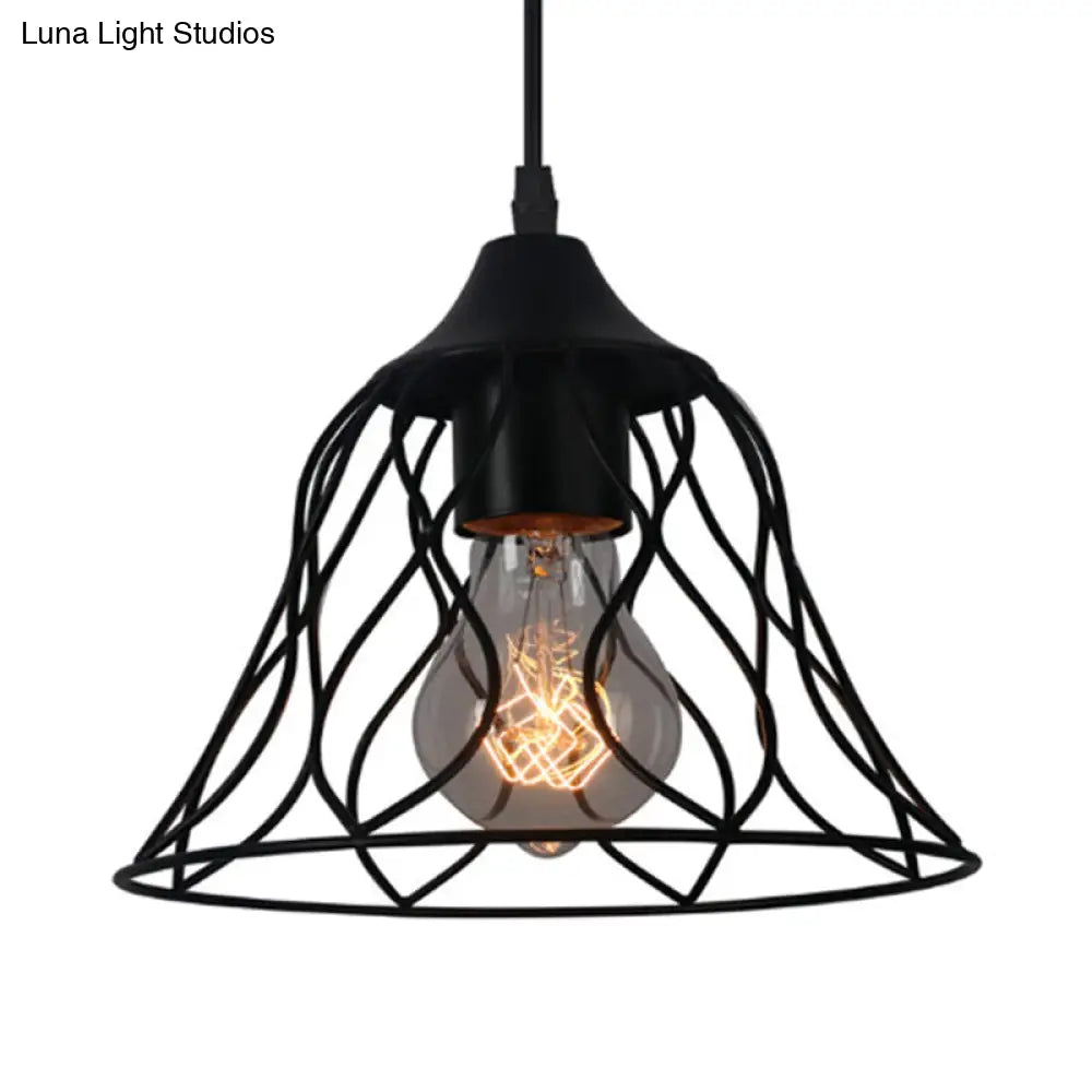 Industrial Metal Pendant Lamp - Hanging Light With Bell Cage Shade Ideal For Restaurants 1-Light