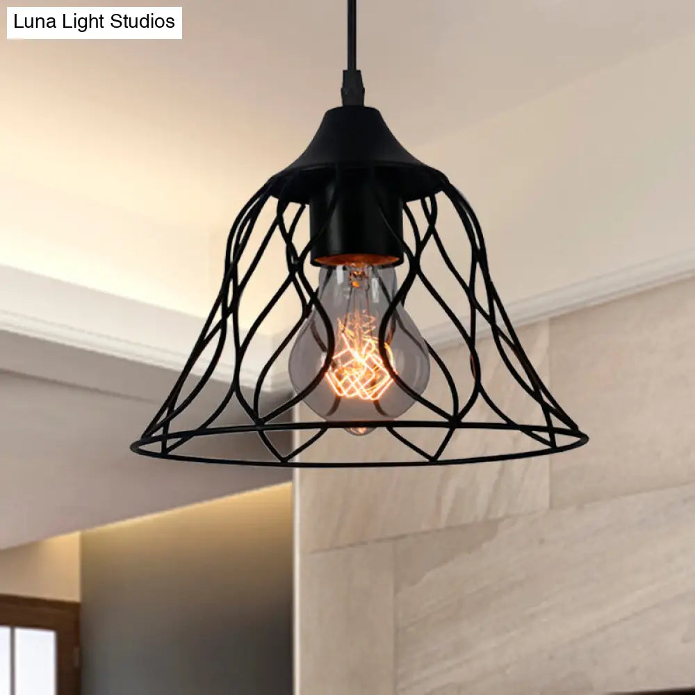 Industrial Metal Pendant Lamp - Hanging Light With Bell Cage Shade Ideal For Restaurants 1-Light