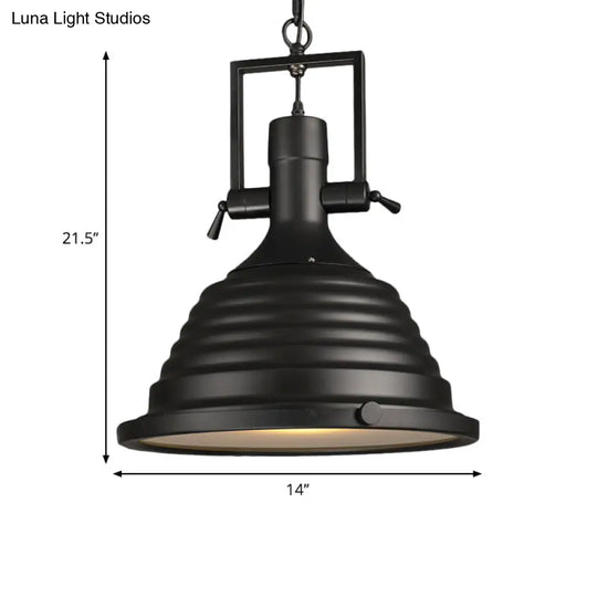 1 Bulb Black Pendant Light With Metallic Ripple Shade - Industrial Style Hanging Lamp Frosted