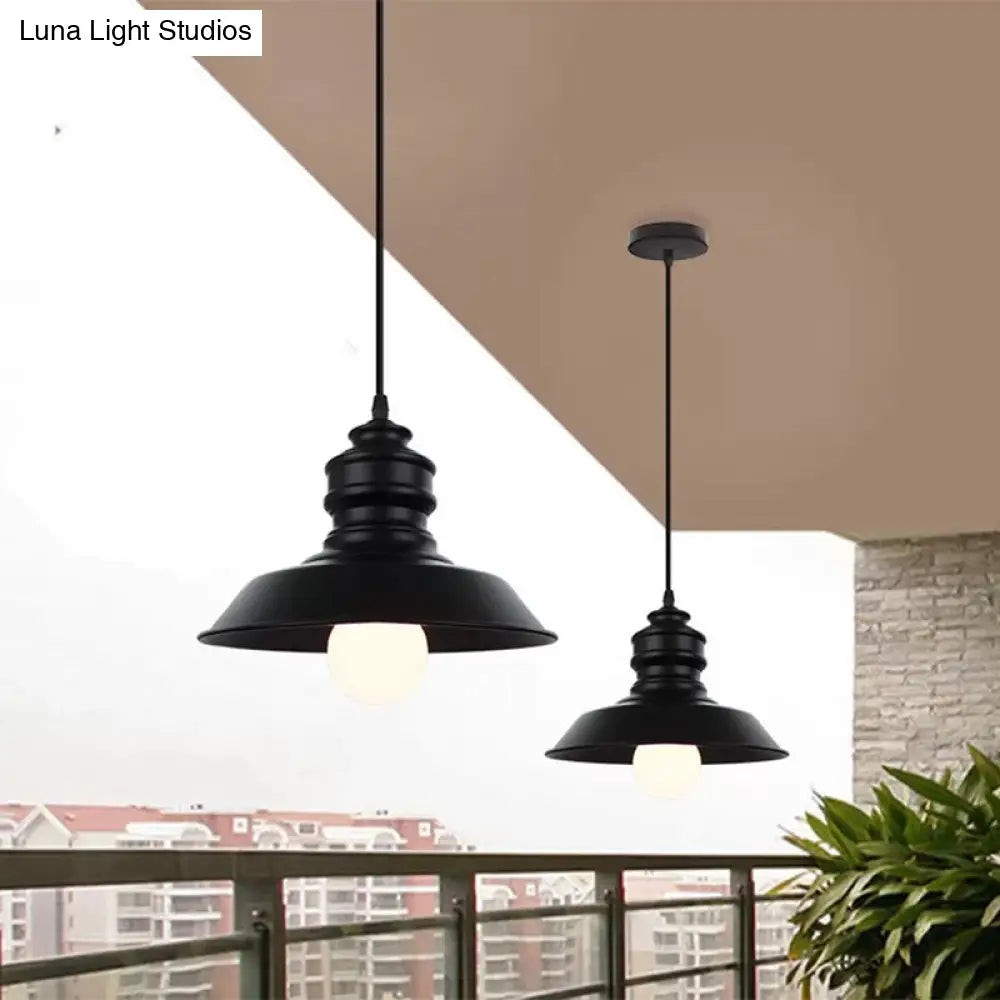 Industrial Style Black Pendant Light With Metal Barn Lampshade - Perfect For Balcony Hanging