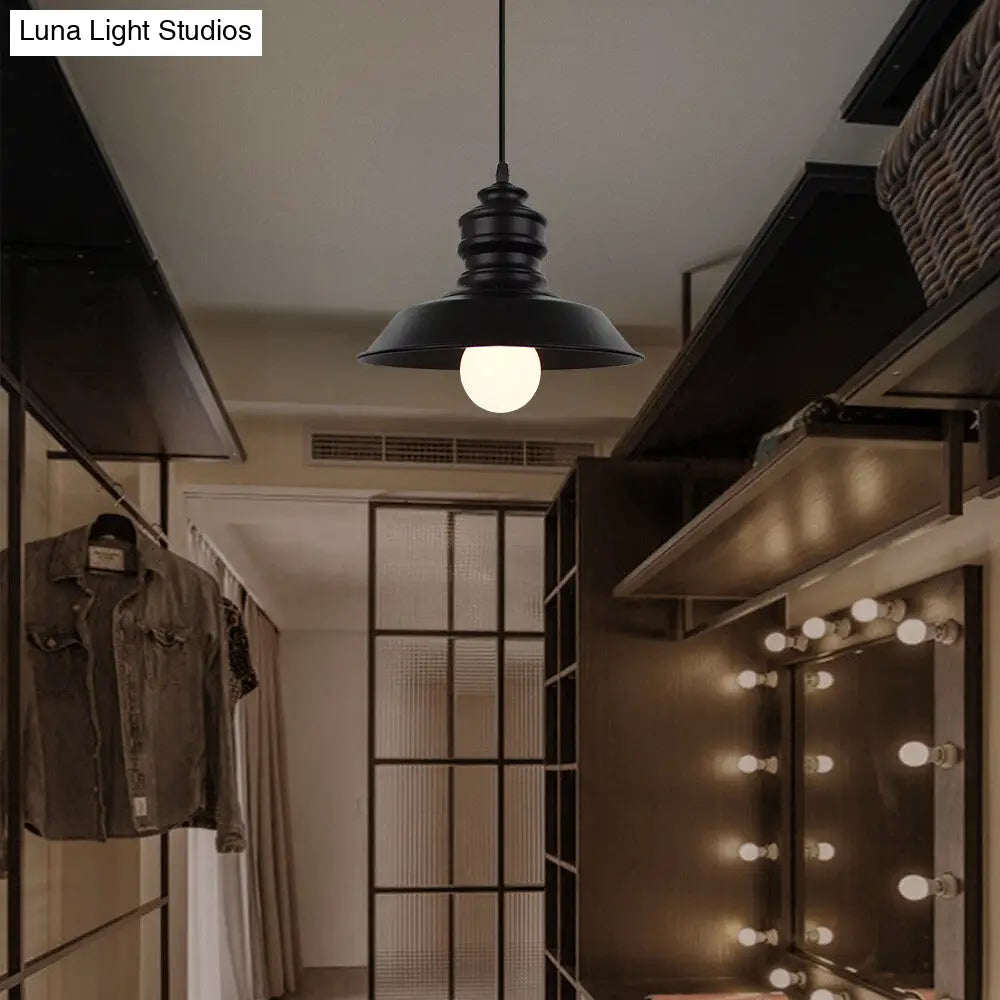 Industrial Style Pendant Light Black Metal Barn Lampshade Hanging Fixture For Balcony - 1