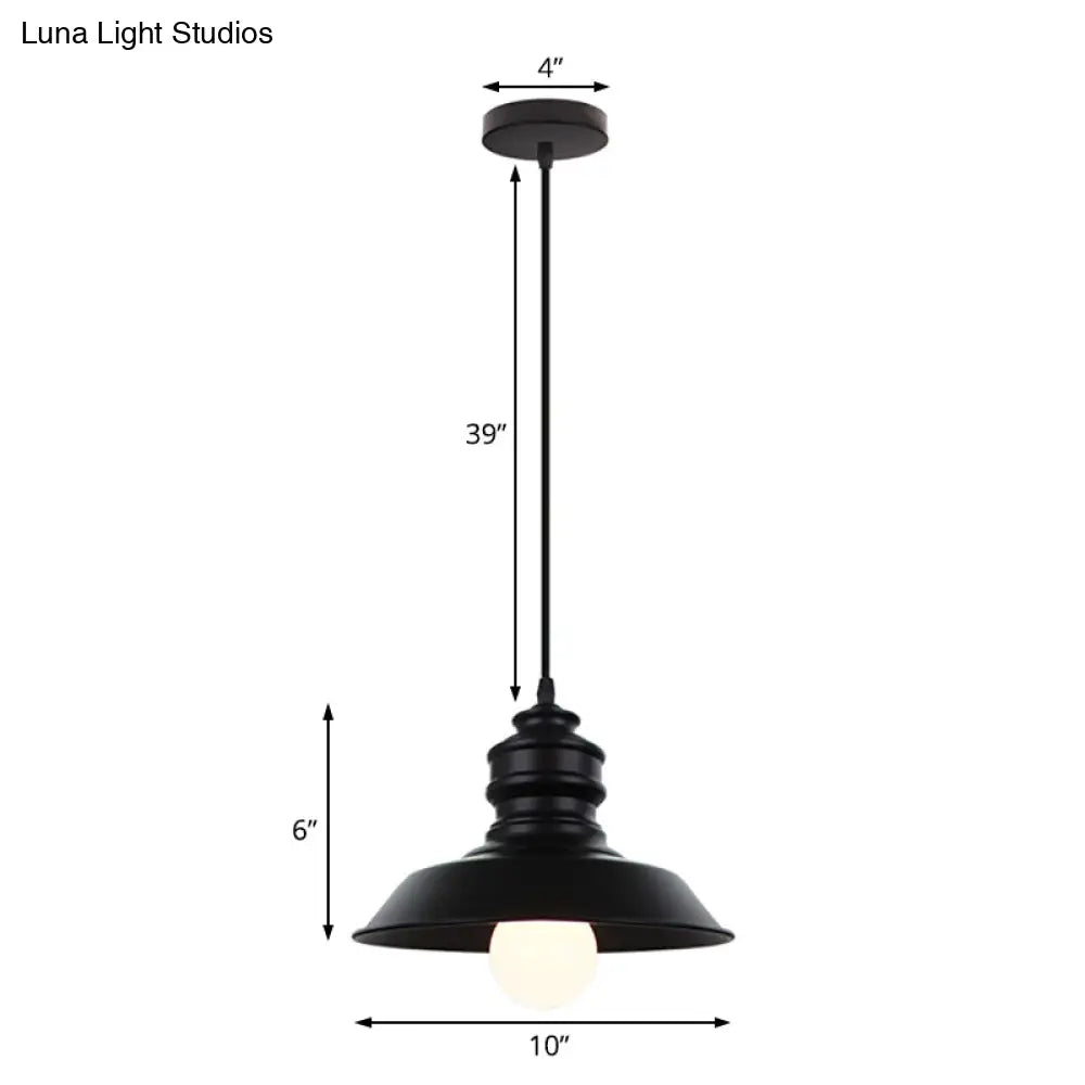 Industrial Style Black Pendant Light With Metal Barn Lampshade - Perfect For Balcony Hanging