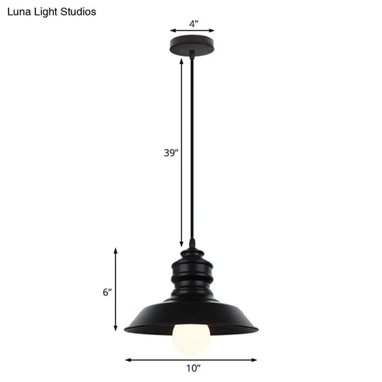 Industrial Style Pendant Light Black Metal Barn Lampshade Hanging Fixture For Balcony - 1