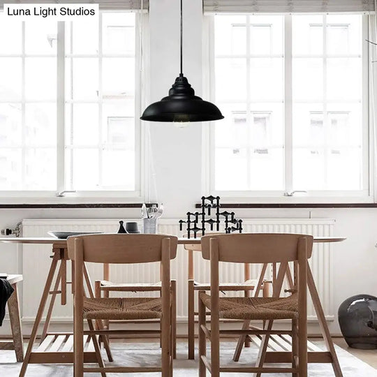 Industrial Style Black Pendant Light With Metallic Bowl Shade For Dining Room Suspension Lighting