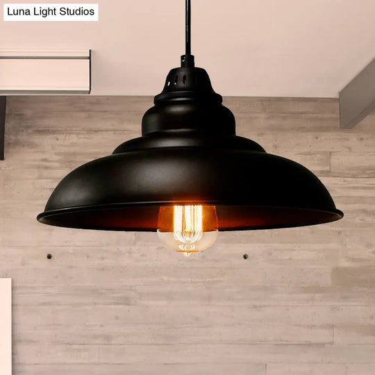 Industrial Style Black Pendant Light With Metallic Bowl Shade For Dining Room Suspension Lighting