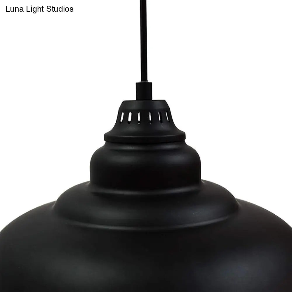 Industrial Style Black Hanging Dining Room Light With Bowl Metallic Shade - 1-Light Suspension