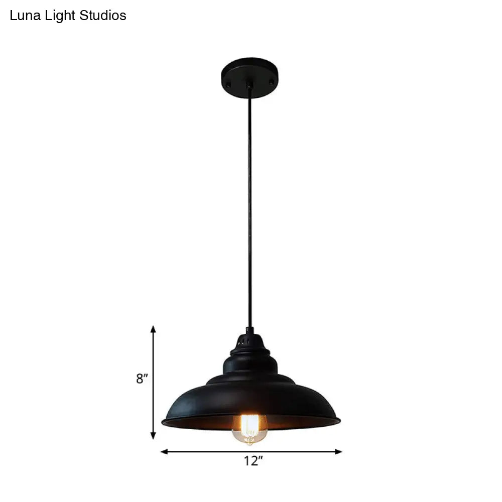 Industrial Style Black Hanging Dining Room Light With Bowl Metallic Shade - 1-Light Suspension