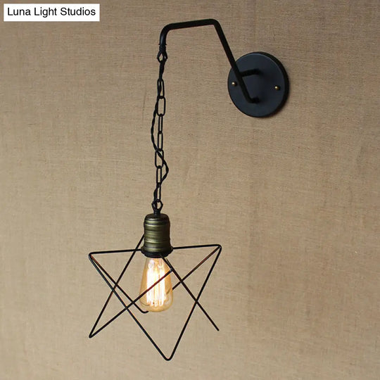 Industrial Style Black Triangle Globe Cage Sconce For Coffee Shop Wall Mount