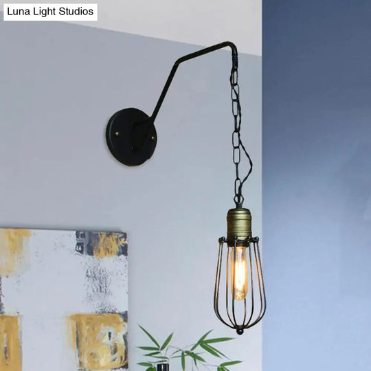 Industrial Style Black Triangle Globe Cage Sconce For Coffee Shop Wall Mount