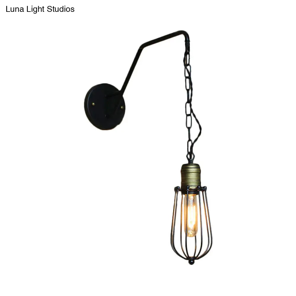 Industrial Style Black Triangle Globe Cage Sconce For Coffee Shop Wall Mount