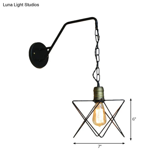 Industrial Style Black Triangle Globe Cage Sconce For Coffee Shop Wall Mount