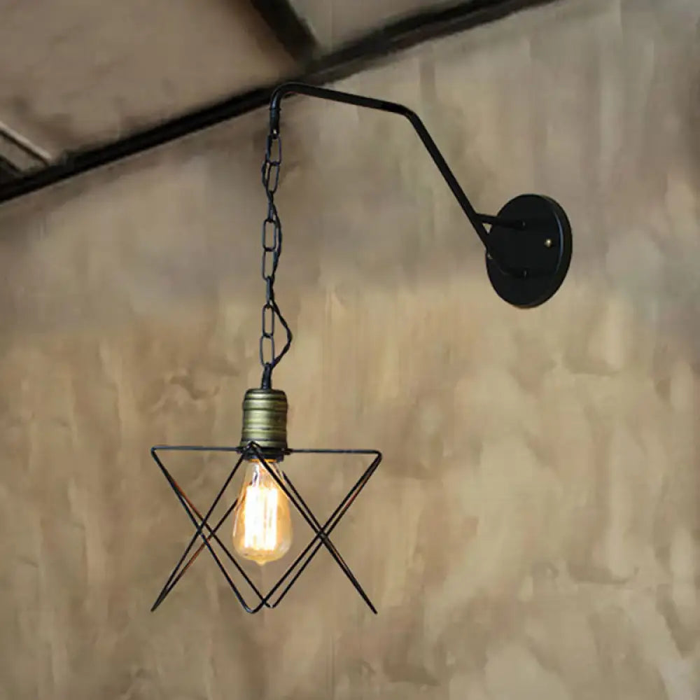 Industrial Style Black Triangle Globe Cage Sconce For Coffee Shop Wall Mount /