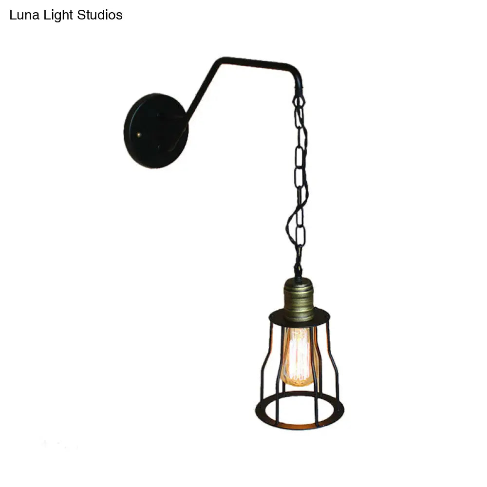 Industrial Style Black Triangle Globe Cage Sconce For Coffee Shop Wall Mount