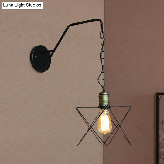 Industrial Style Black Triangle Globe Cage Sconce For Coffee Shop Wall Mount