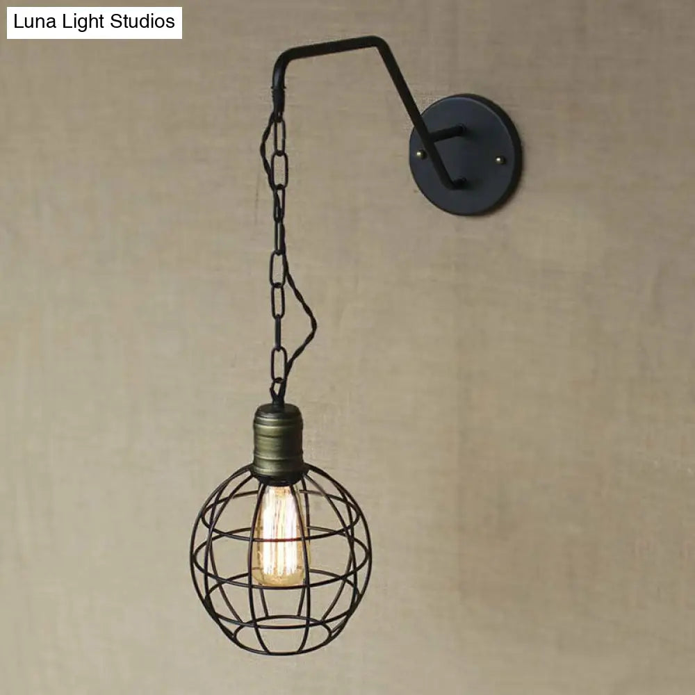 Industrial Style Black Triangle Globe Cage Sconce For Coffee Shop Wall Mount