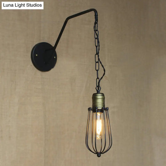 Industrial Style Black Triangle Globe Cage Sconce For Coffee Shop Wall Mount