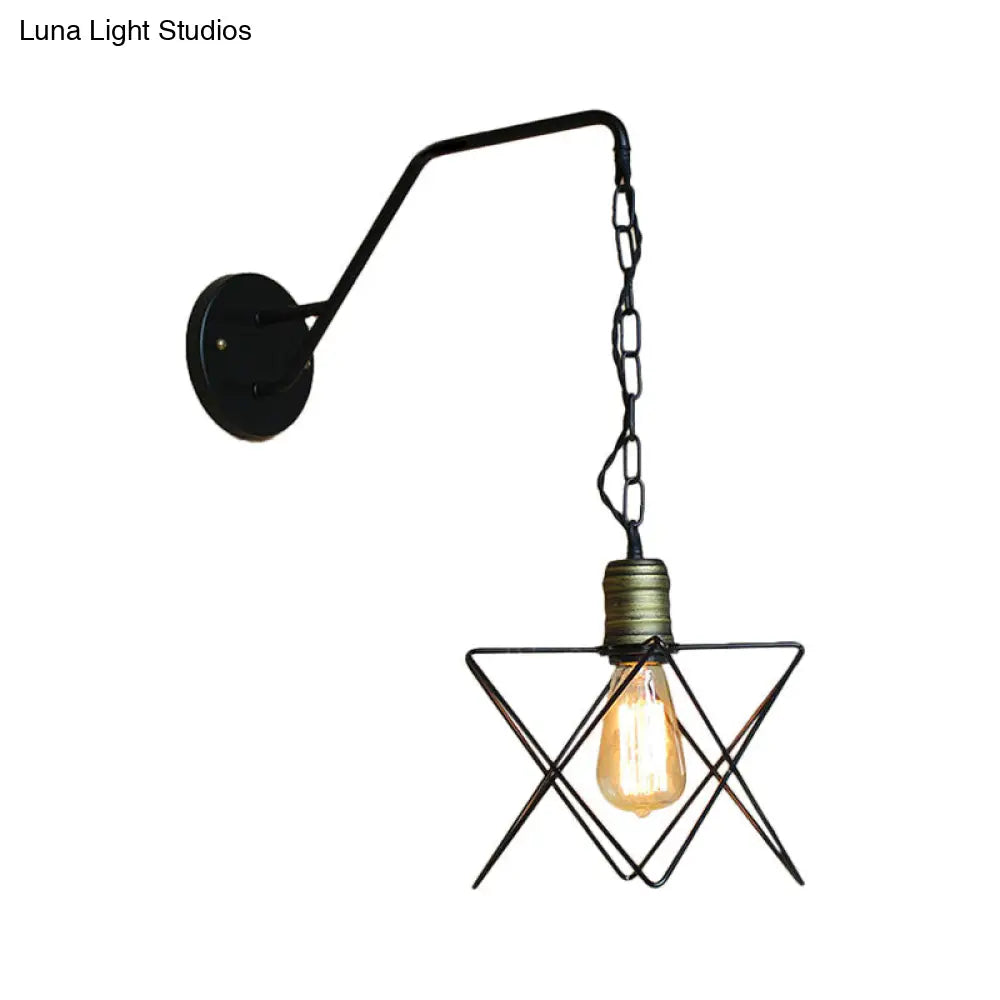 Industrial Style Black Triangle Globe Cage Sconce For Coffee Shop Wall Mount