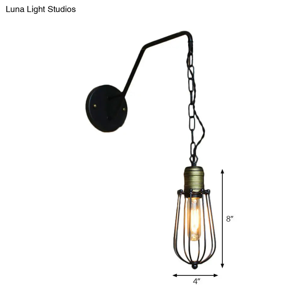 Industrial Style Black Triangle Globe Cage Sconce For Coffee Shop Wall Mount