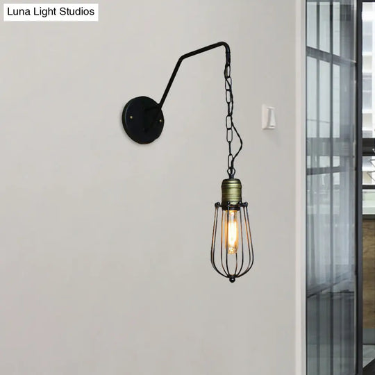 Industrial Style Black Triangle Globe Cage Sconce For Coffee Shop Wall Mount