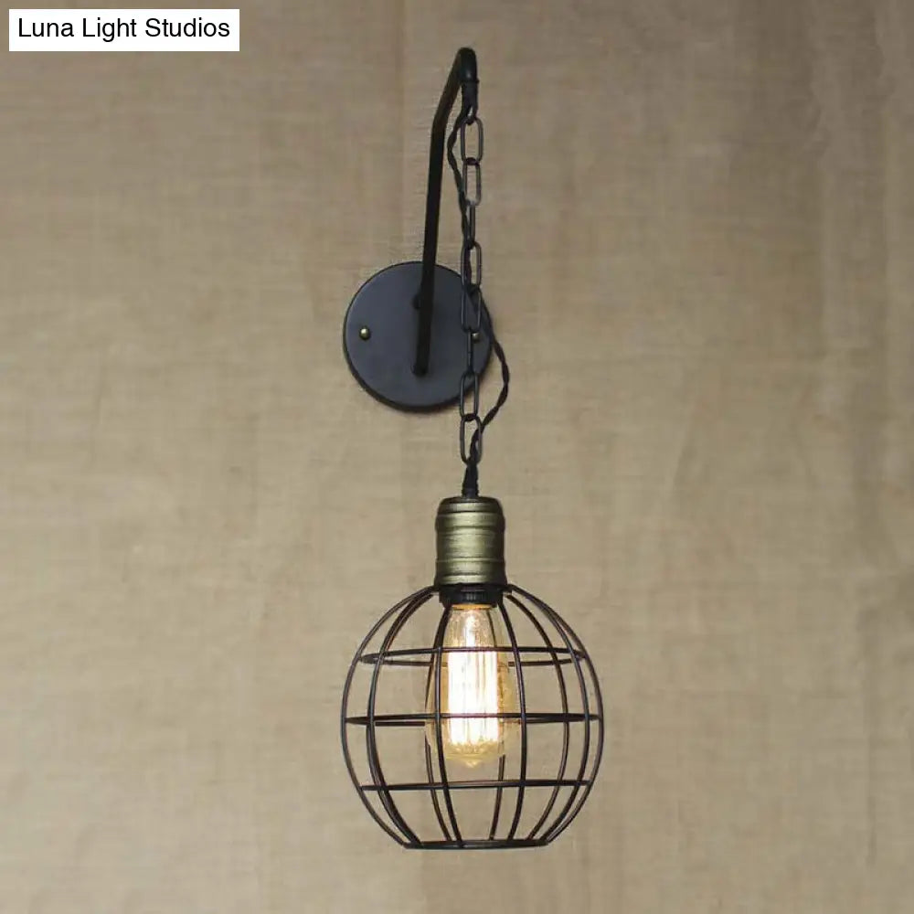 Industrial Style Black Triangle Globe Cage Sconce For Coffee Shop Wall Mount