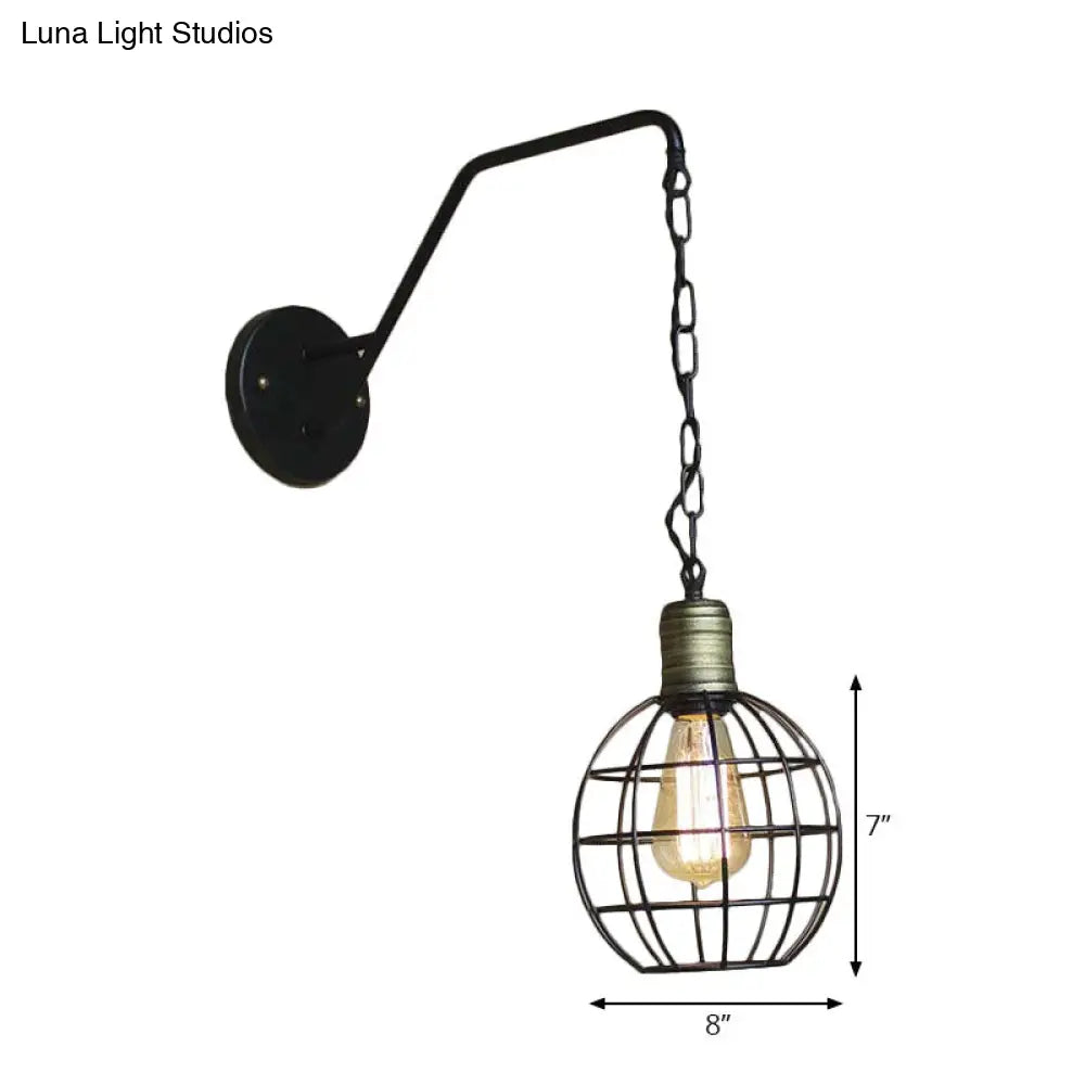 Industrial Style Black Triangle Globe Cage Sconce For Coffee Shop Wall Mount