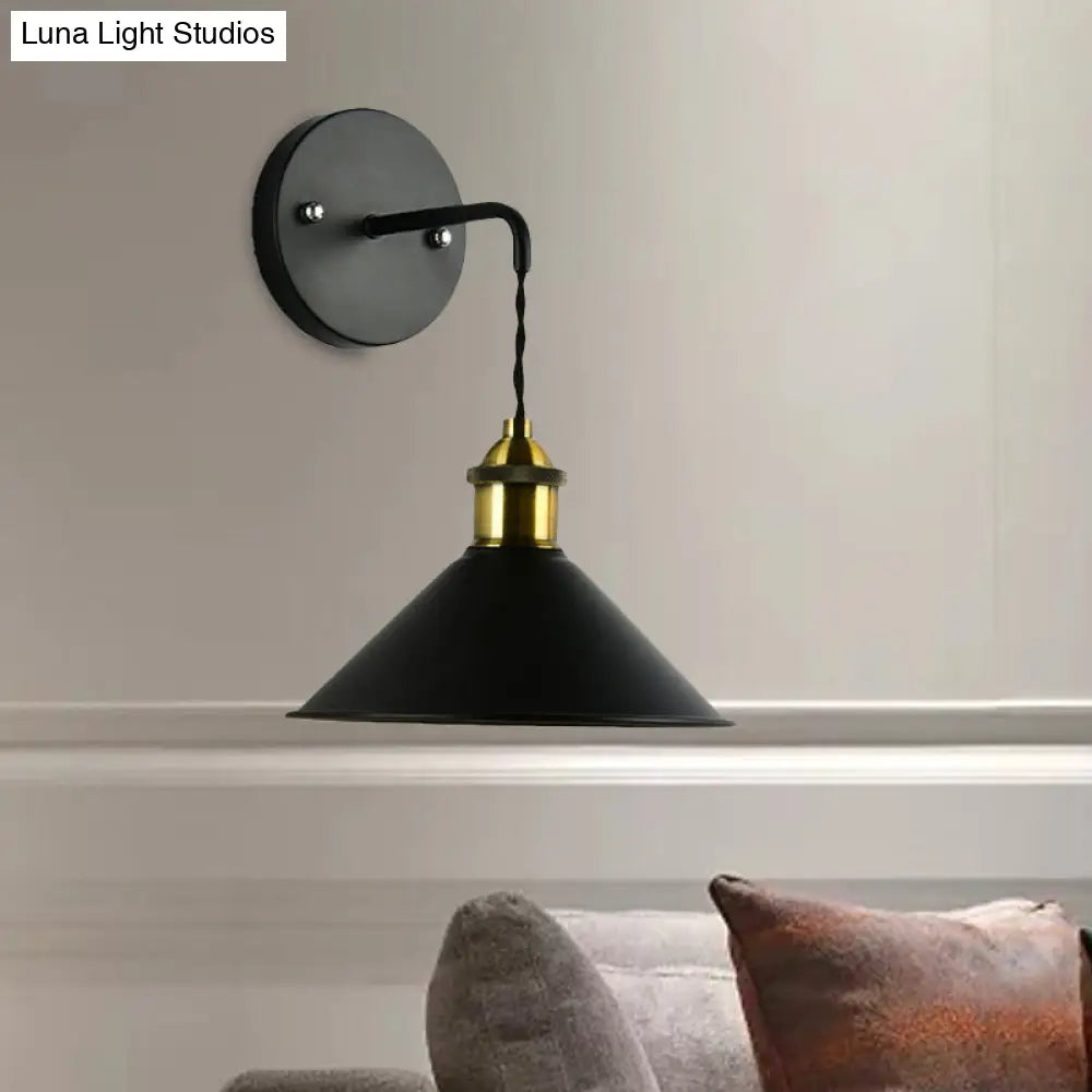 Industrial Style Black Wall Sconce Light For Dining Table - 1 Head Conical Shade