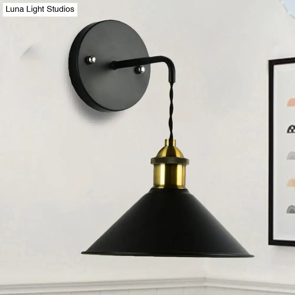 Industrial Style Black Wall Sconce Light For Dining Table - 1 Head Conical Shade