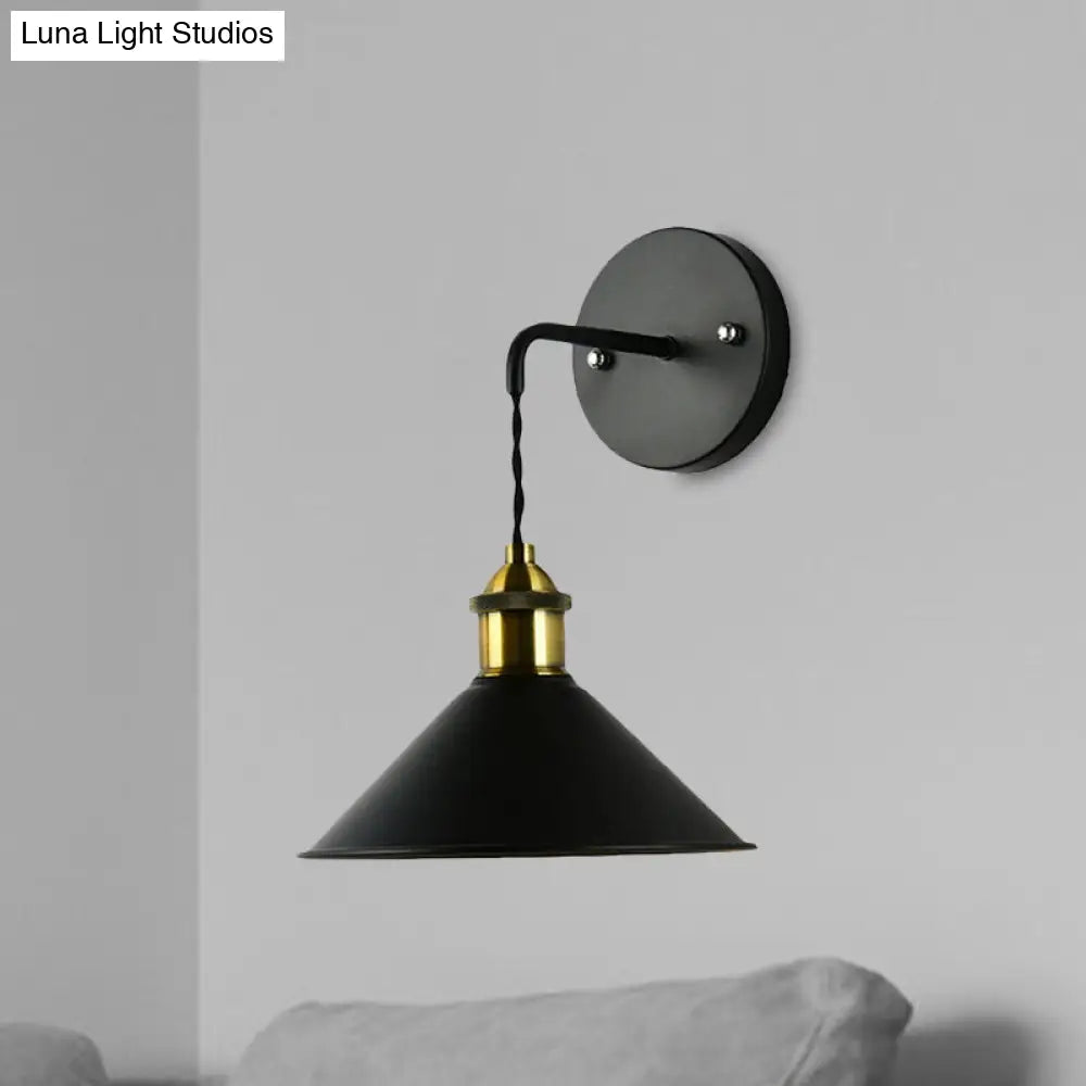 Industrial Style Black Wall Sconce Light For Dining Table - 1 Head Conical Shade