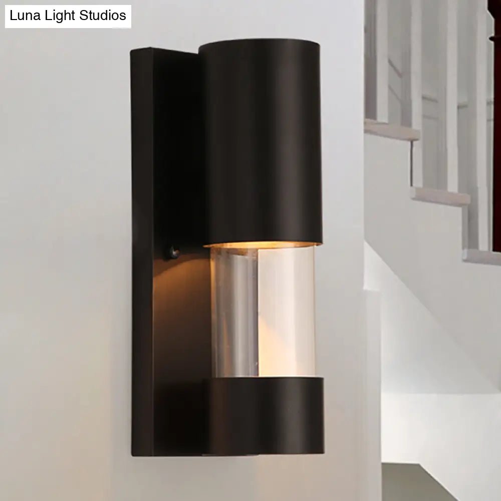 Industrial Style Black Wall Sconce With Cylindrical Design Metallic Finish And Clear Glass - Perfect