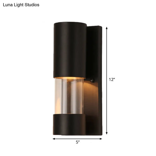 Industrial Style Black Wall Sconce With Cylindrical Design Metallic Finish And Clear Glass - Perfect