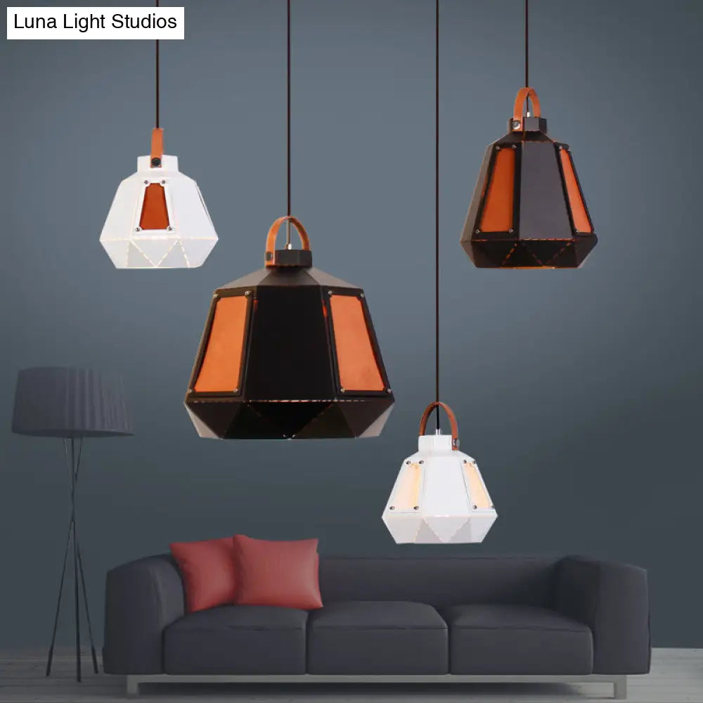 Industrial Style Metal Mesh Pendant Light With Black/White Shade - 1 8/10/14 Diameter