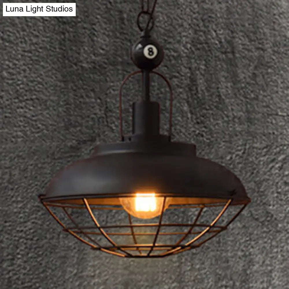 Industrial Black Metal Cage Pendant Lamp - Stylish Ceiling Fixture For Restaurant