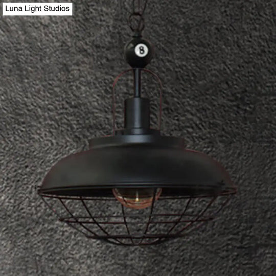 Industrial Black Metal Cage Pendant Lamp - Stylish Ceiling Fixture For Restaurant