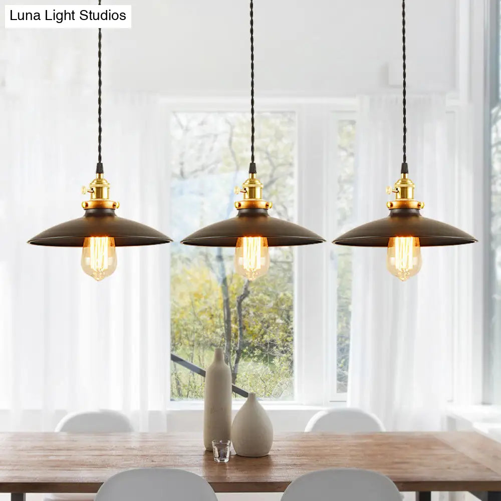 Modern Industrial Bowl Pendant Lamp - 10/12.5 Wide Black/White/Red 1 Light Metal Hanging Perfect For