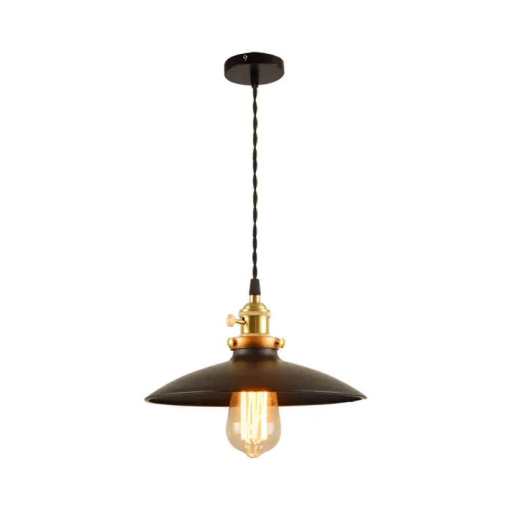 Industrial Style Bowl Pendant Lamp 10’/12.5’ Wide - 1 Light Metal Hanging In Black/White/Red