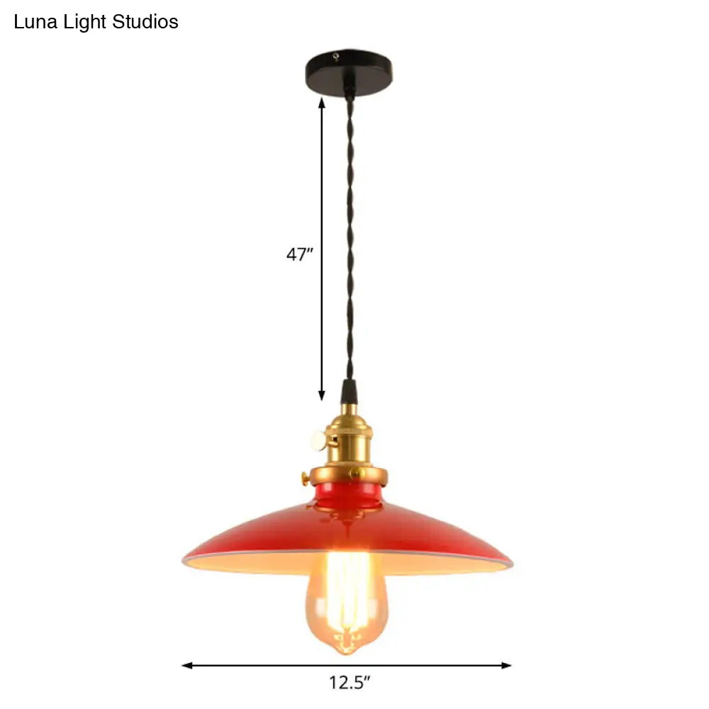 Industrial Style Bowl Pendant Lamp 10’/12.5’ Wide - 1 Light Metal Hanging In Black/White/Red