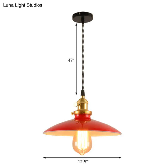 Industrial Style Bowl Pendant Lamp 10’/12.5’ Wide - 1 Light Metal Hanging In Black/White/Red
