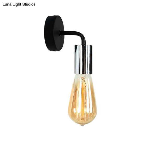 Industrial-Style Brass/Copper Open Bulb Sconce Light With Curved Arm - Metal Bedside Wall Lighting