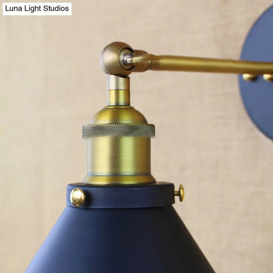 Industrial Style Brass Metal Wall Sconce 1 Light Conical Mounted Lamp For Living Room 7/10 Width