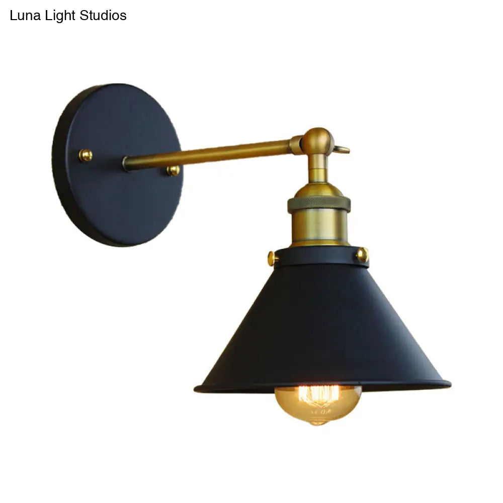 Industrial Style Brass Metal Wall Sconce 1 Light Conical Mounted Lamp For Living Room 7/10 Width