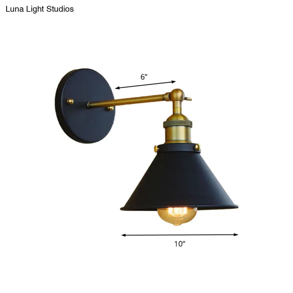 Industrial Style Brass Metal Wall Sconce 1 Light Conical Mounted Lamp For Living Room 7/10 Width