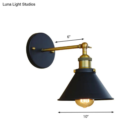 Industrial Style Brass Metal Wall Sconce 1 Light Conical Mounted Lamp For Living Room 7/10 Width