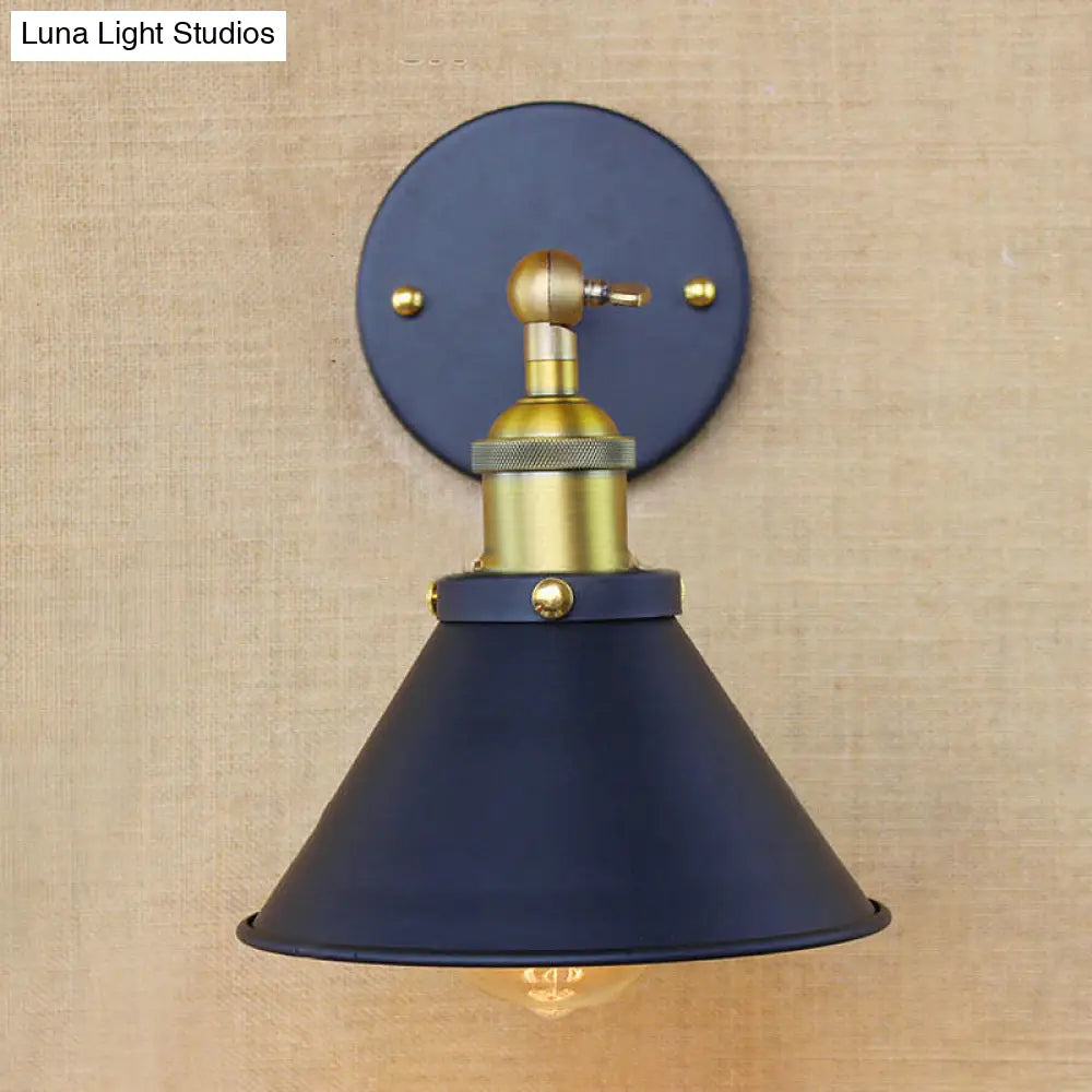 Industrial Style Brass Metal Wall Sconce 1 Light Conical Mounted Lamp For Living Room 7/10 Width