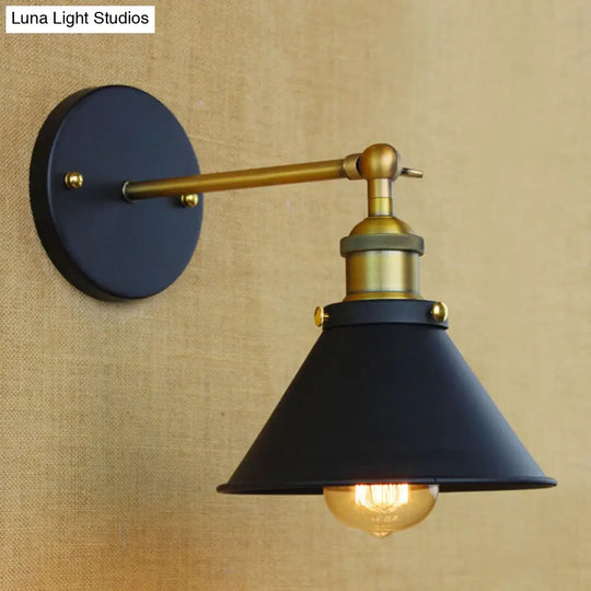 Industrial Style Brass Metal Wall Sconce 1 Light Conical Mounted Lamp For Living Room 7/10 Width