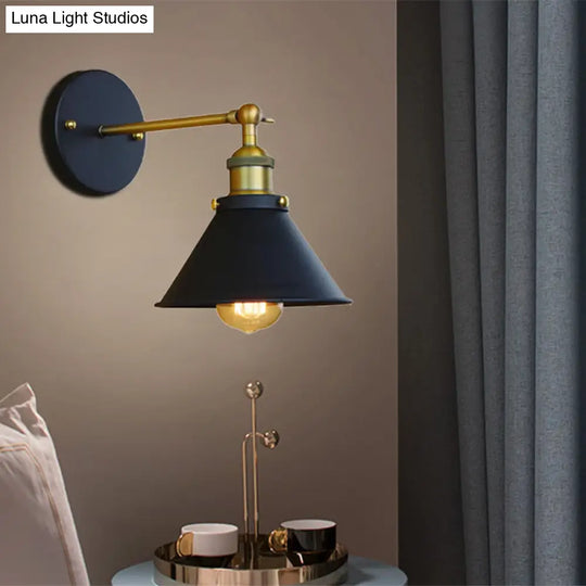 Industrial Style Brass Metal Wall Sconce 1 Light Conical Mounted Lamp For Living Room 7/10 Width